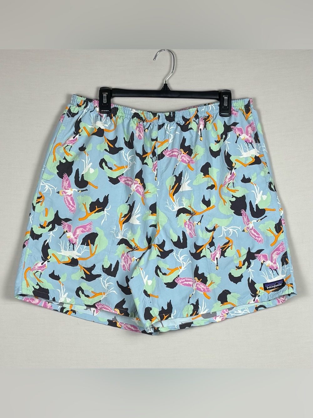 Patagonia Baggies Bird Print Swim Shorts Blue Lined Nylon Trail Outdoor